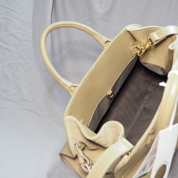 Anna Paola Riva Bag Taupe Leather Viral Commuter Satchel Purse Hand Shoulder - Picture 9 of 14